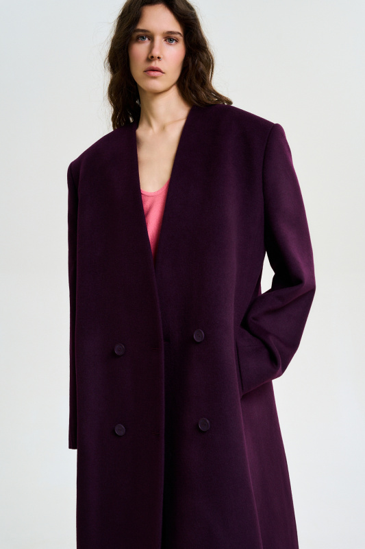 Пальто без лацканов BURGUNDY Пальто без лацканов BURGUNDY